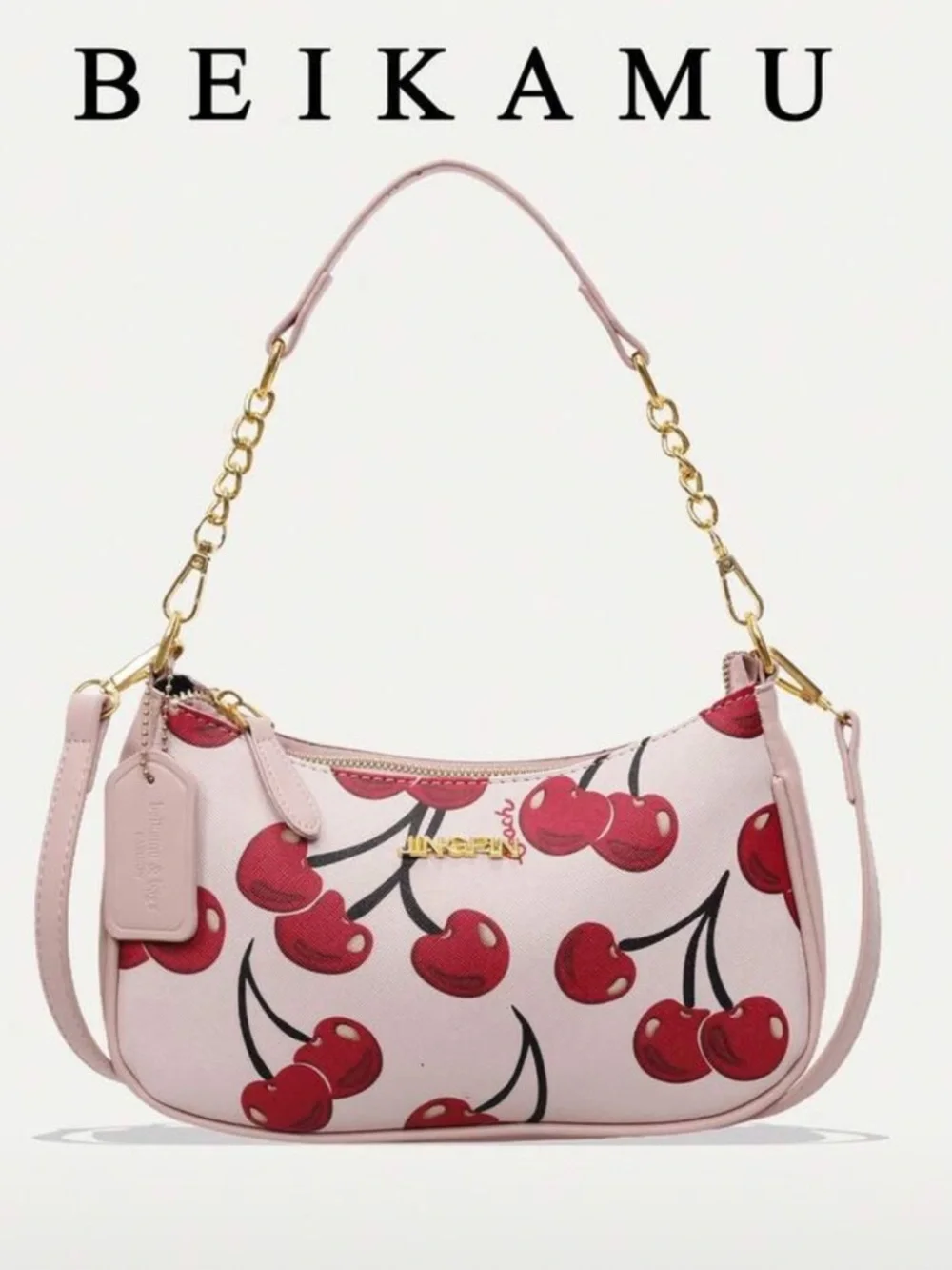 🍒 Cherry Print Crossbody/Shoulder Bag with Cherry Keychain – Pink | NWT